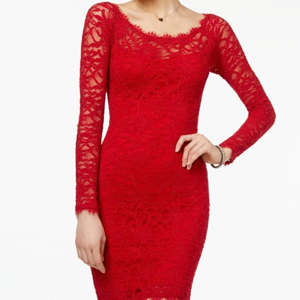 Jump Apparel Long Sleeve Red Lace Dress